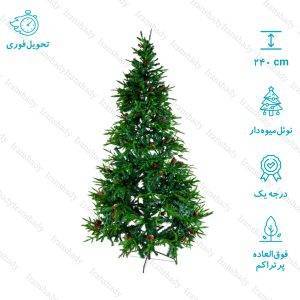 درخت کریسمس کاج نوئل میوه دار سبز مدل اروپایی سایز 240 سانتی متر